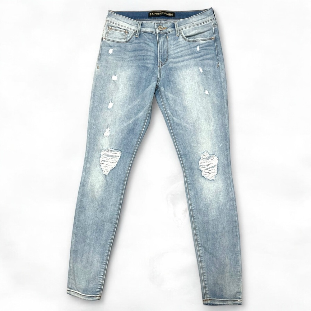 Express Mid-Rise Light Wash Distressed Skinny Jeans | Women’s 6